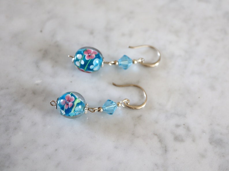 Blue earrings in genuine 925 silver and Murano glass image 2