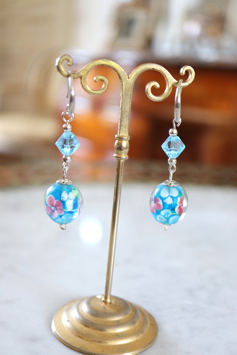 Blue earrings in genuine 925 silver and Murano glass image 1