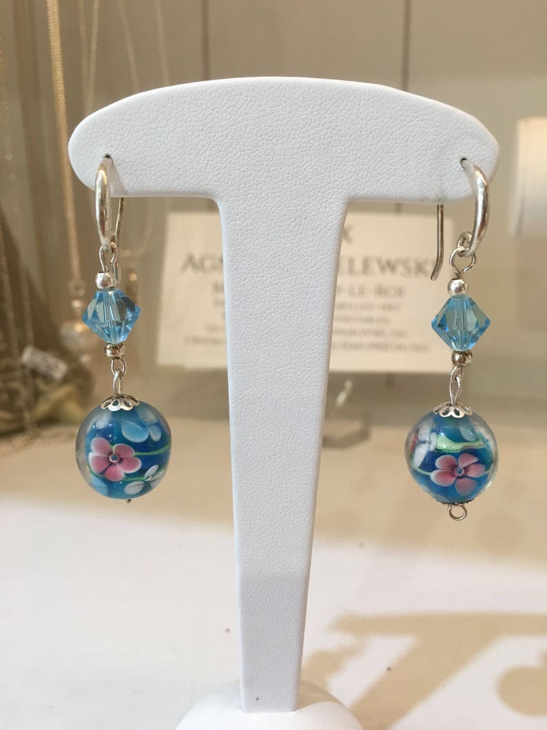 Blue earrings in genuine 925 silver and Murano glass image 4