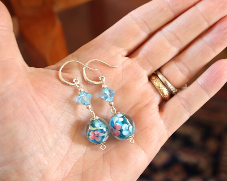 Blue earrings in genuine 925 silver and Murano glass image 5