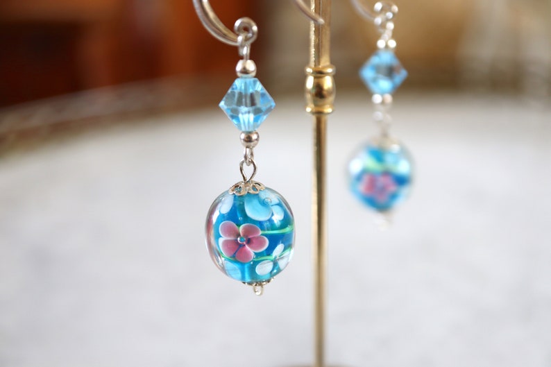 Blue earrings in genuine 925 silver and Murano glass image 8