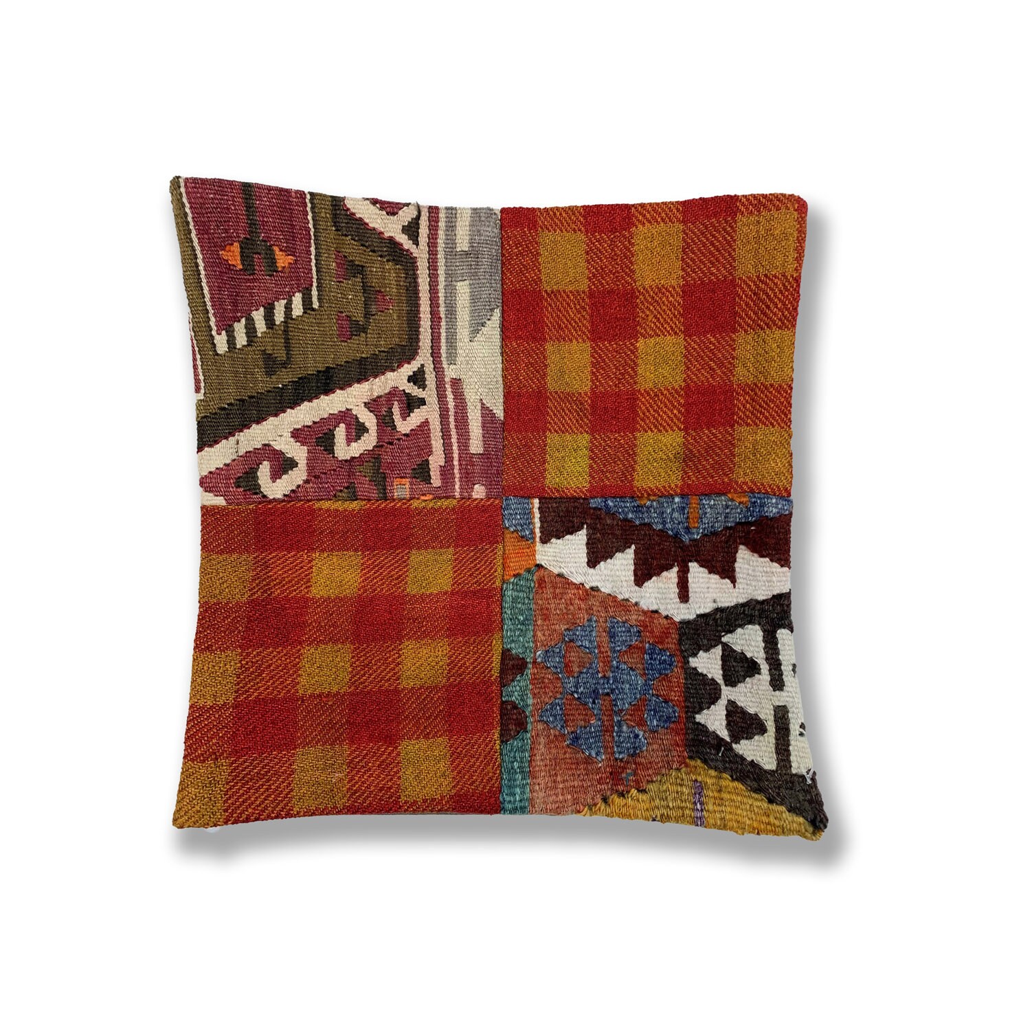 Vintage Kilim Cushion Cover 40x40 Cm, 16x16in Square, Wool, Handmade