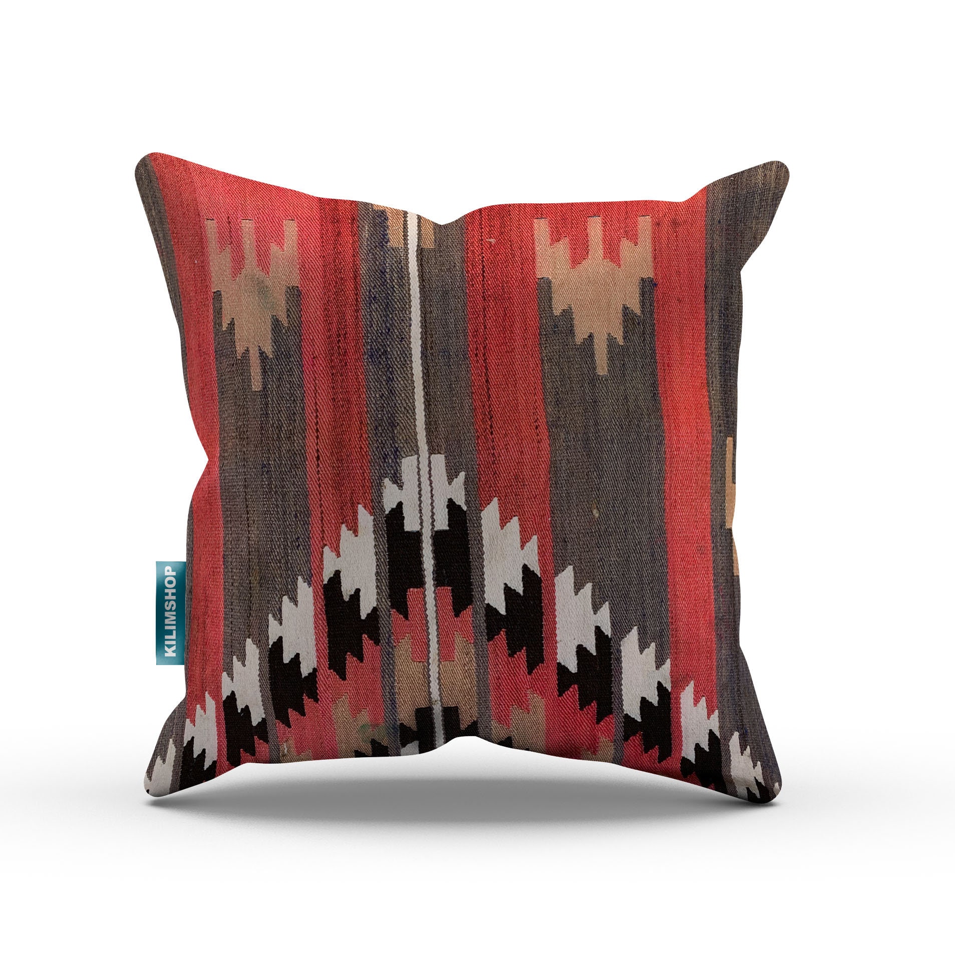 ヴィンテージキリム　ウール　クッションカバー 赤青2枚セットで ヴィンテージ キリム クッションカバー 60 x 60 cm、24 x 24 インチ