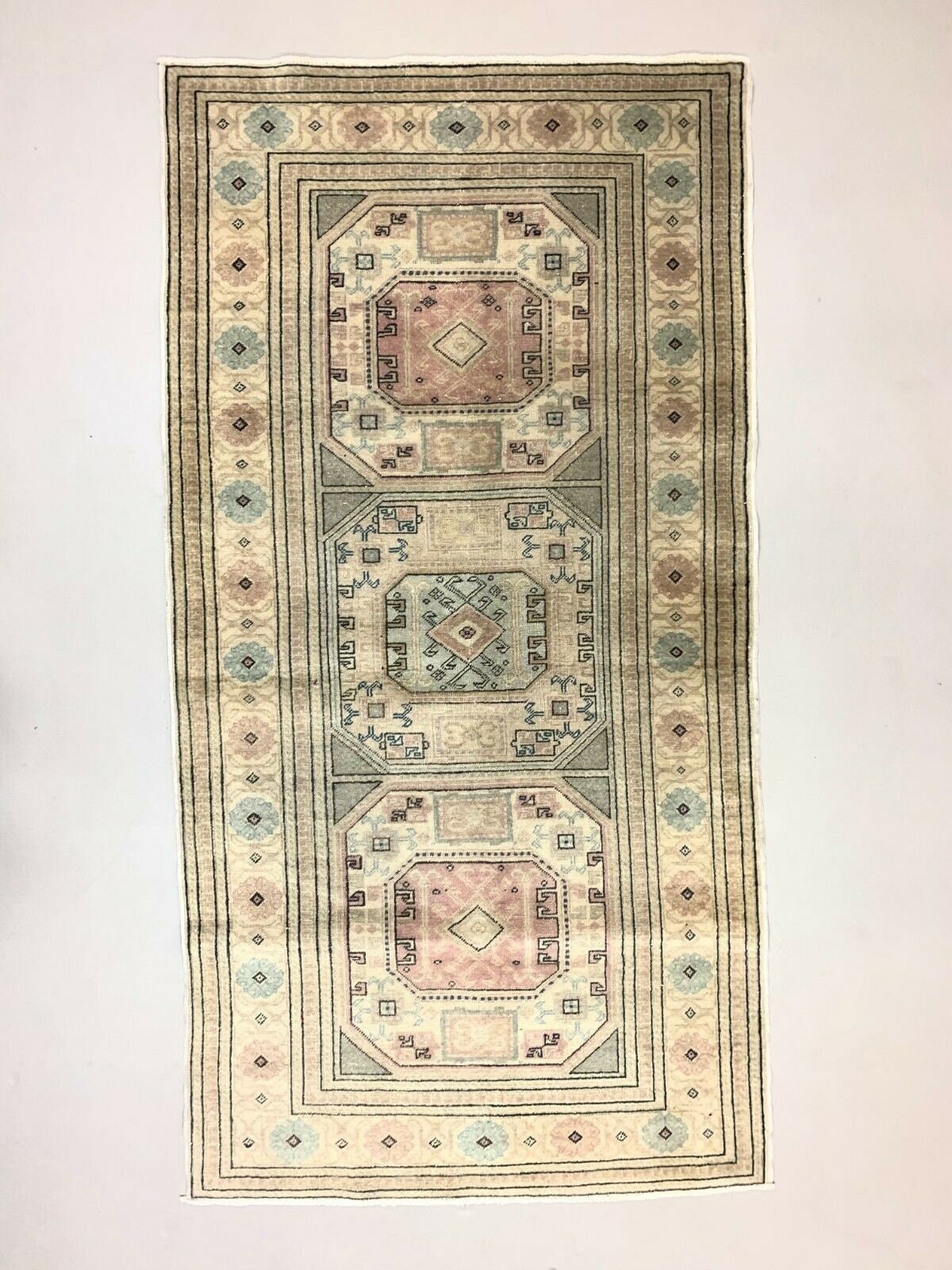 Distressed Turkish Rug 193x100 Cm Wool Vintage Shabby Chic Tribal Blue ...