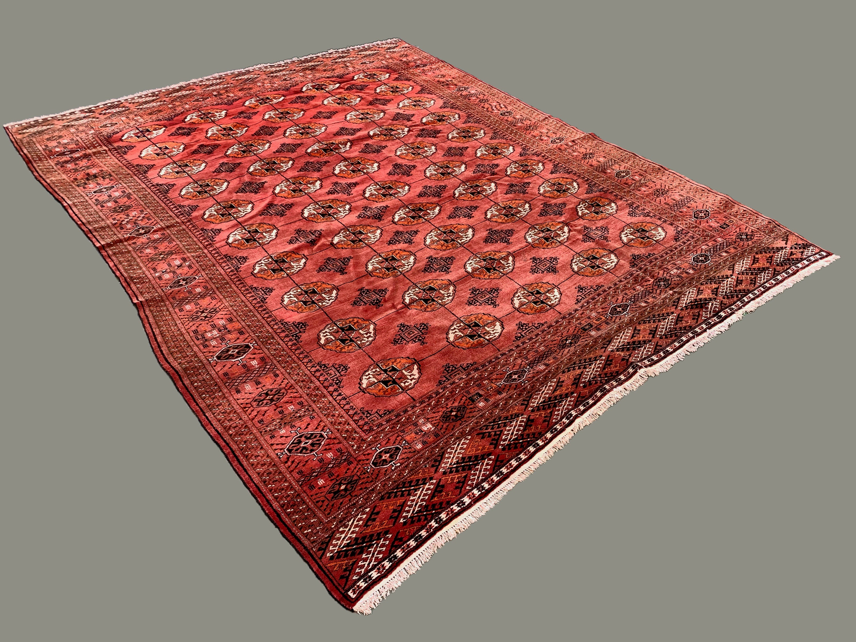 Antique Turkmen Tekke Main Carpet, 280x230 Cm Turkoman Bokhara Red