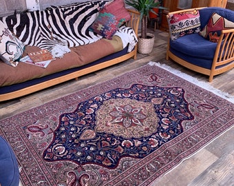 ヴィンテージ トルコ絨毯 225 x 145 cm、トライバル ウール カーペット