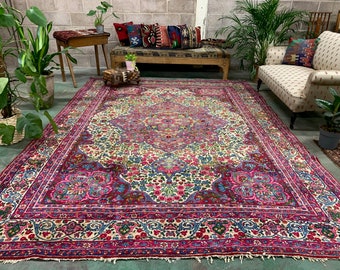 Antique Tribal Rug 332x240 cm Wool Oriental Hand Made Carpet Pink, Purple, Green