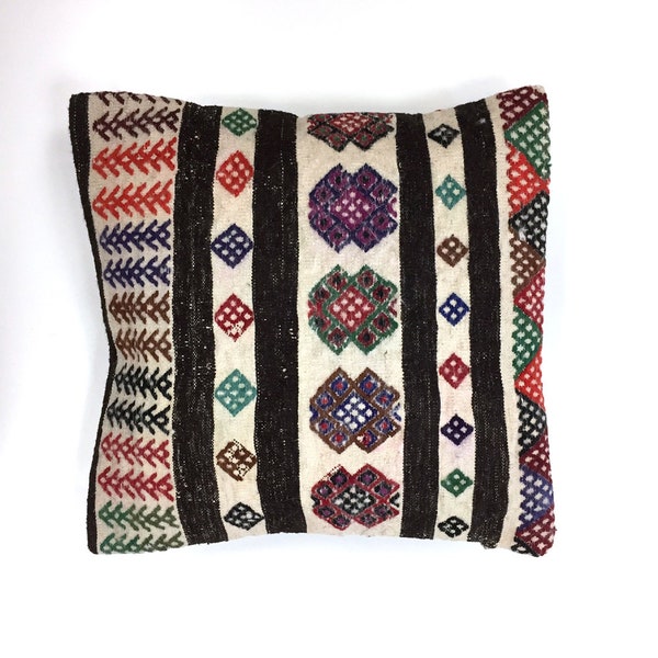 Turc Kilim Cushion 50x50cm Kelim Pillow Vintage Pure Wool Handwoven