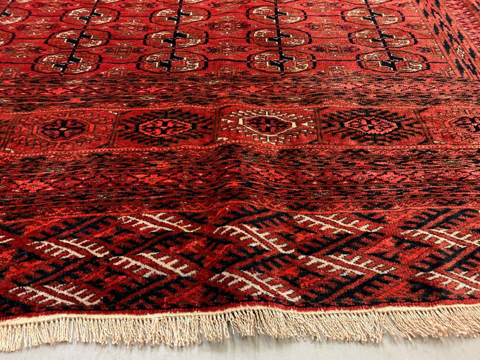 Vintage Afghan Turkoman Village Rug 360x240 Cm, Red, Black Tribal Large