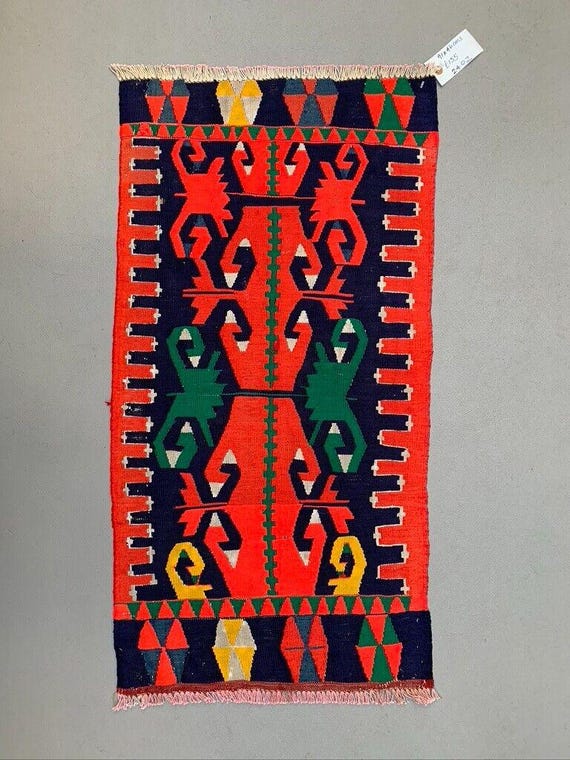 Vintage Turkish Mini Kilim 91x46 Cm Wool Small Kelim Runner 
