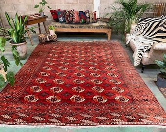 Antique Turkmen Tekke Main Carpet, 280x230 Cm Turkoman Bokhara Red