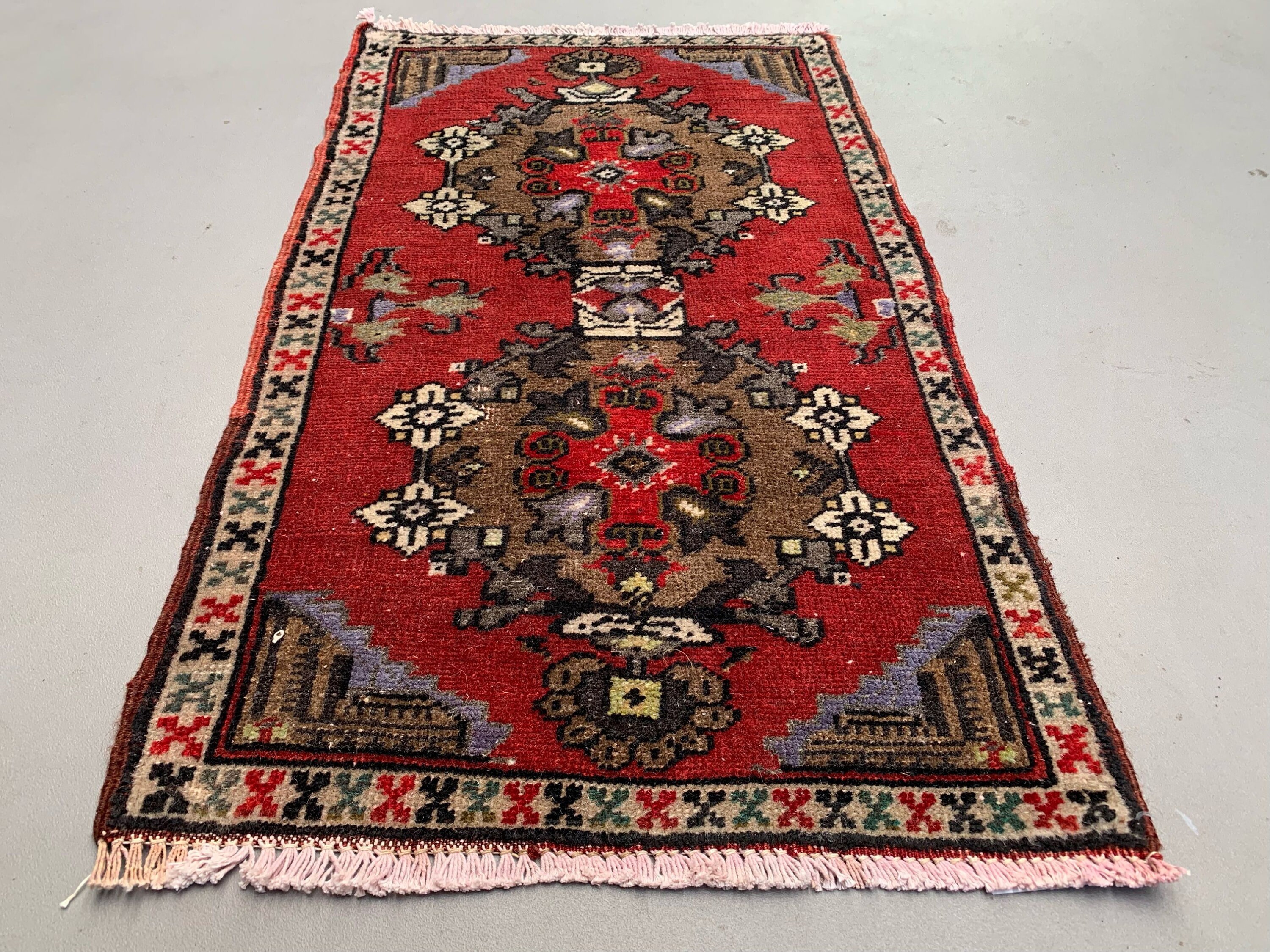 トルコビンテージ ＊ シャビーラグ Small Vintage Turkish Rug 90x51 Cm, Short Runner, Tribal, Shabby
