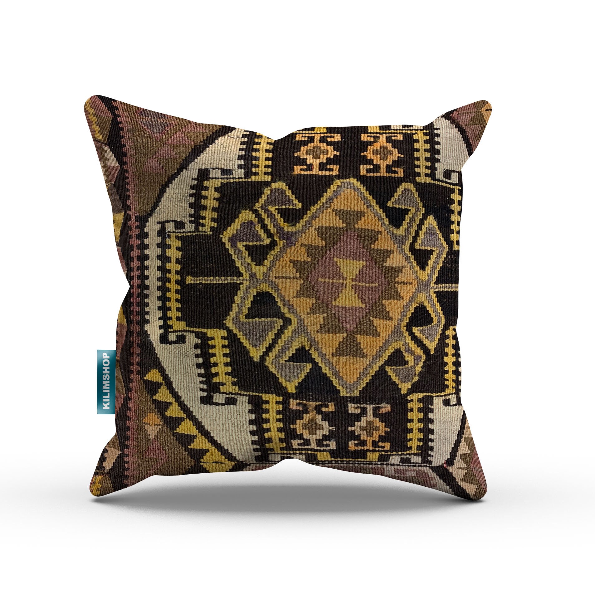 Vintage Kilim Cushion Cover 60x60 cm, 24x24in Square, Wool, Handmade