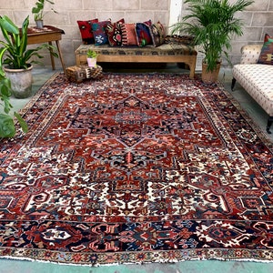 Antique Heriz Rug 353x263 Cm Wool Oriental Hand Made Carpet Red