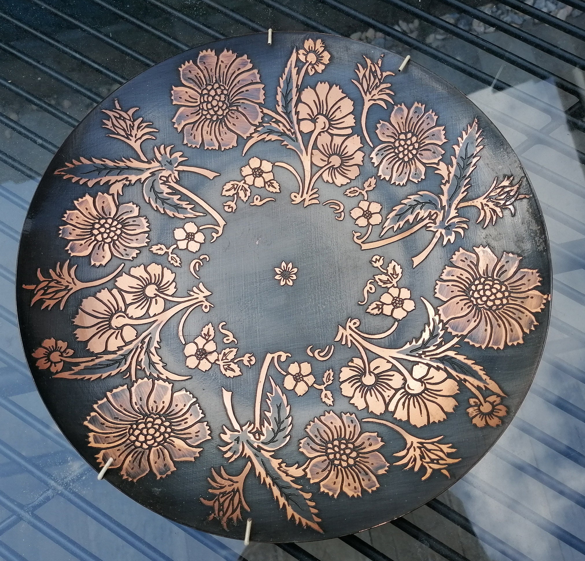 Vintage brass and copper decorative plate with hanging loop Etsy