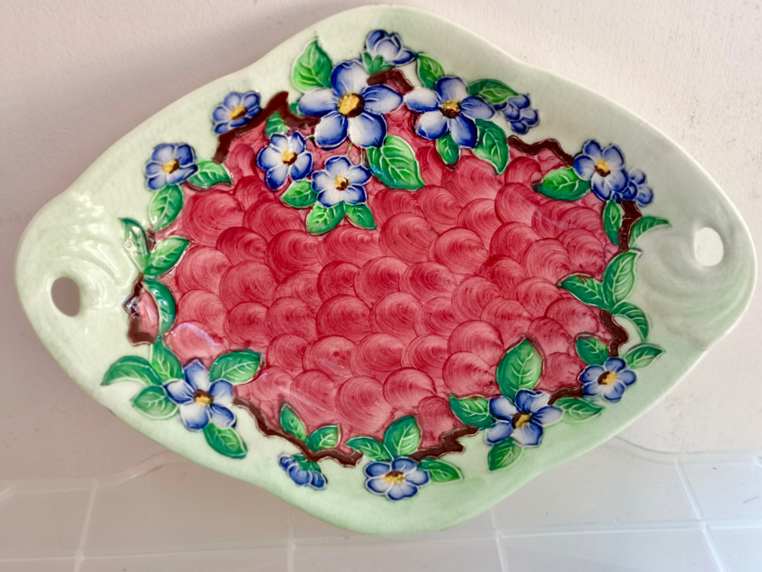 Vintage Maling Pottery Godetia Victoria Green pattern hand Etsy