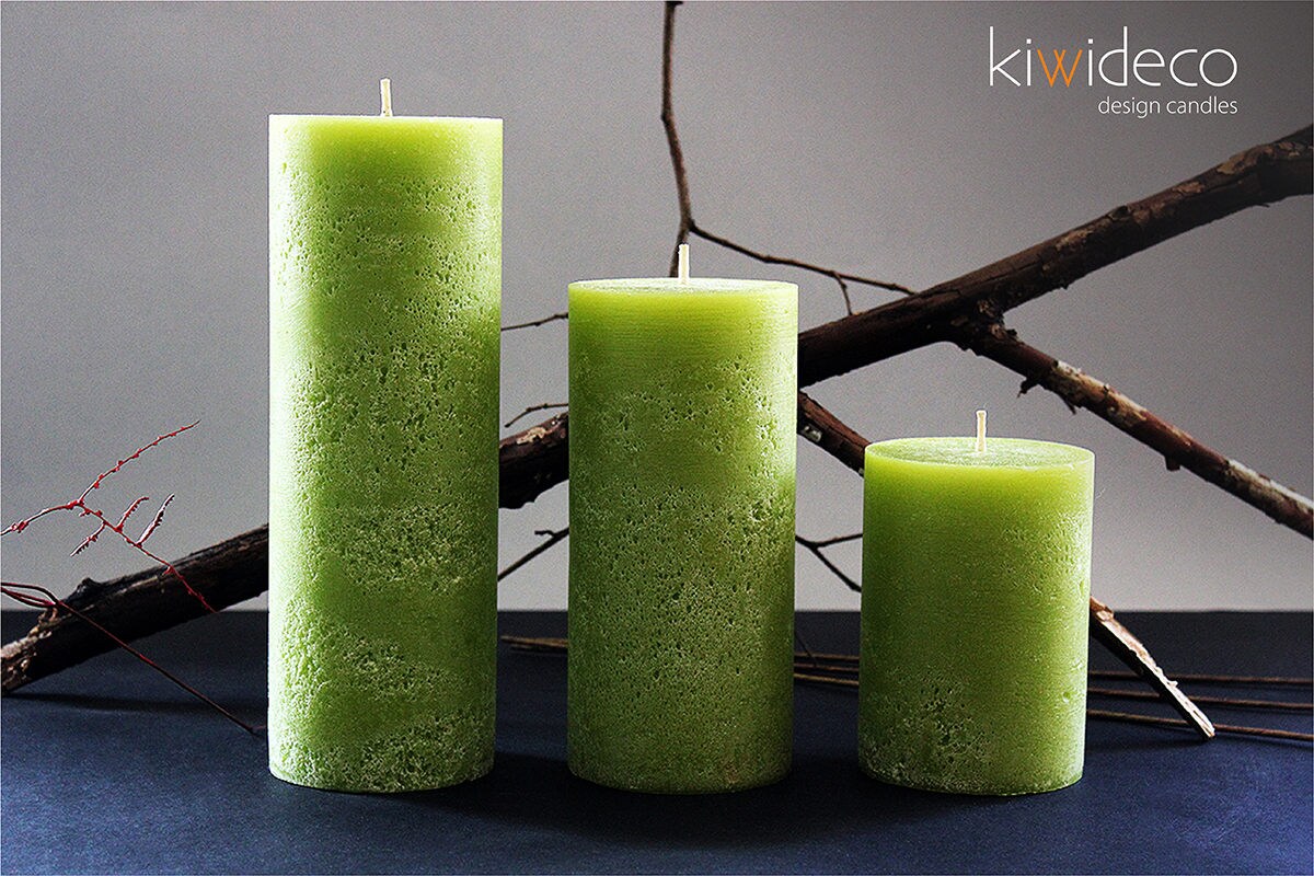Summer Green Rustic Pillar Large Candles Set Unscented Etsy