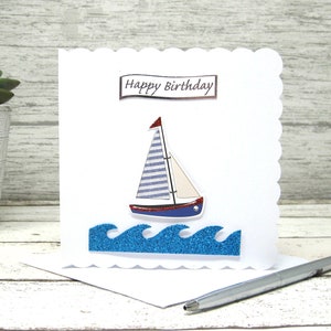 Biglietto di compleanno nautico, Barca a vela, Buona navigazione, Compleanno dei figli, Compleanno di papà, Compleanno del nonno, Compleanno dello zio, Biglietto di compleanno