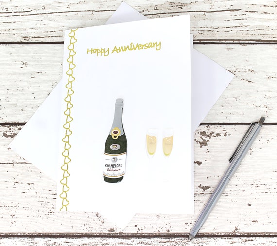 Carte Anniversaire De Bouteille Et De Verres De Champagne Etsy France