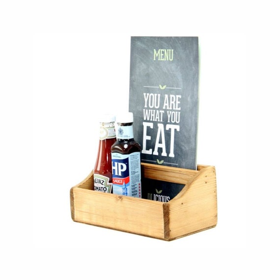 Shabby Chic Vintage Style Wooden Condiment Cutlery Box Caddy