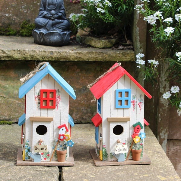 Bird house decorative bird box nesting box blue red