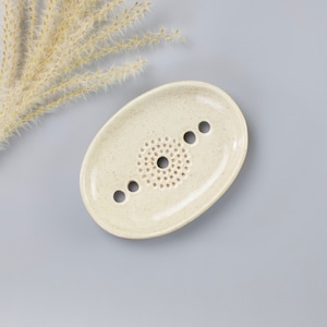 Light Beige Ceramic Soap Dish With Holes