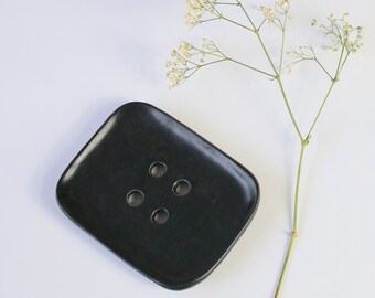 Black Handmade Soap Dish With Holes, Ceramic Soap Drainer, Unique Housewarming Gift