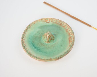 Green Ceramic Incense Holder, Handmade Incense Stick Burner, Housewarming Gift, Pottery Incense Tray