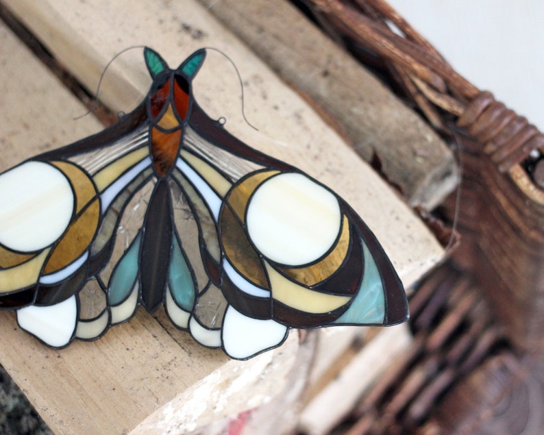 Stained Glass .Moth Suncatcher Stained Glass Panel Etsy