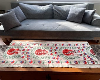 Handmade Silk Suzani Table Runner 74x20'': Embroidered Wall Tapestry