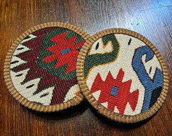 Handmade Kilim Coasters: Turkish Wool Drink Coasters, Kitchen Decor