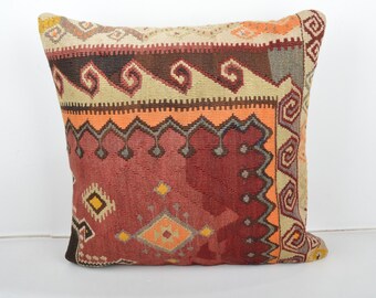 Handmade Wool Kilim Pillow Cover, Anatolian Design, 20x20