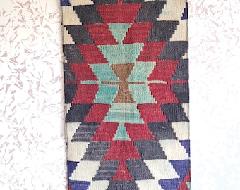 Handgewebter Kelim-Wandbehang aus Wolle, türkische Dekoration (27 x 14 Zoll)