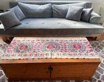Handmade Suzani Table Runner: Cotton Embroidery, Boho Decor
