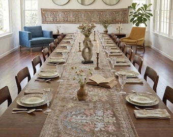 Vintage Suzani Table Runner: Embroidered Velvet Textile, Boho Decor