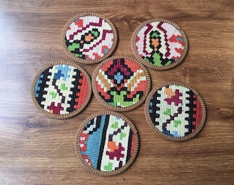 Kilim Coasters: Handmade Turkish Wool Drink Coaster Set