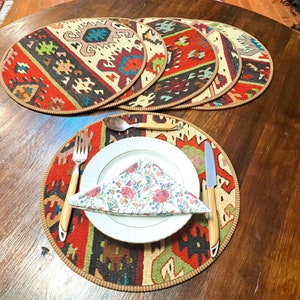 Table Placemat,Kitchen Gift,Plate Coaster,Special Design Placemat,Placemats ,Kilim Placemat,Rug Placemat,14X14&#39;&#39; set of6,Kitchen Decor,gifts