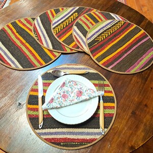 Plate Coaster,Special Design Placemat,Placemats ,Kilim Placemat,Rug Placemat,14X14&#39;&#39; set of 6,Kitchen Decor, Table Placemat, Kitchen Gift.