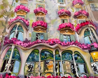 Casa Batllo of Sant Jordi , size 56x38  cm - 22x 15 inch + giclee  reproductions