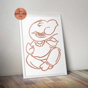 Ganesh echte Rose Gold Folie Druck auf weiße Karte - Yoga Drucke, Hindu Dekor Wandkunst, Ganesha Meditation, Housewarminggeschenk, indische Geschenk
