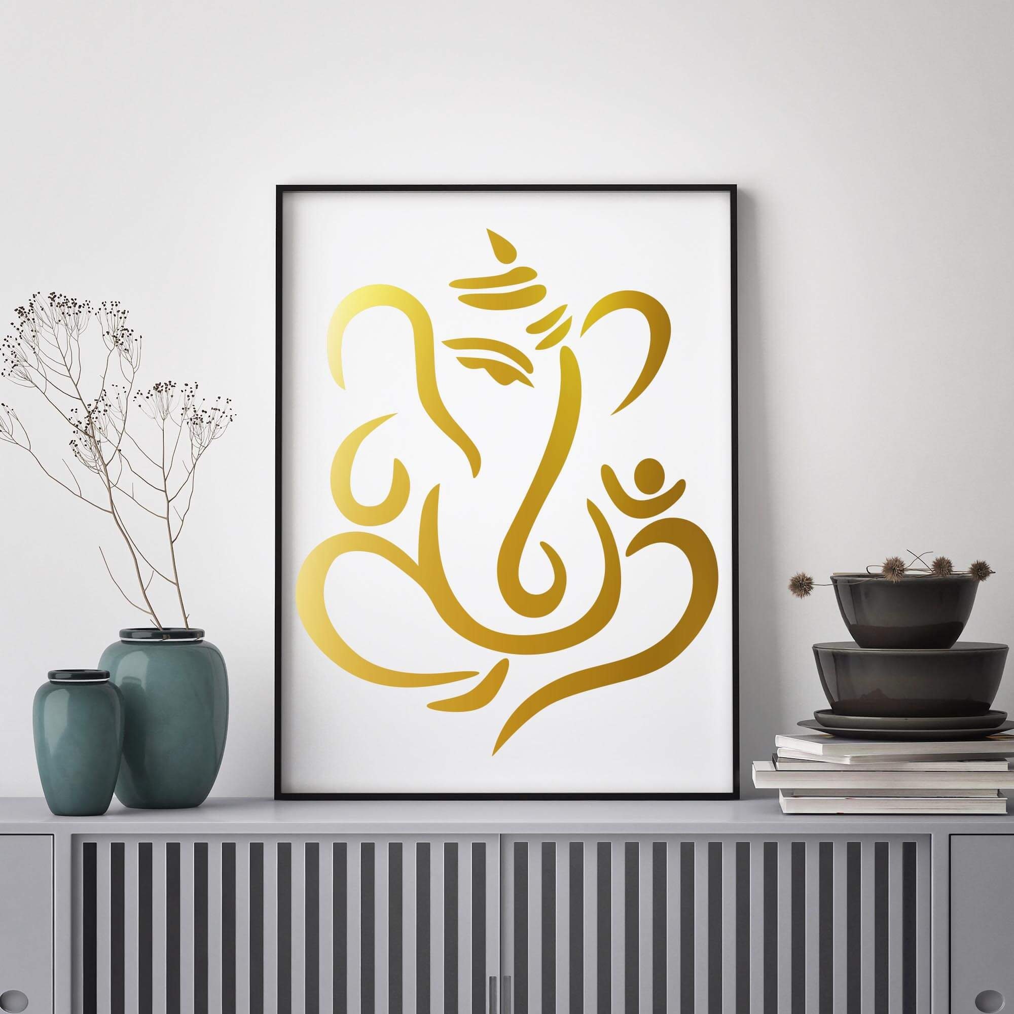 Ganesha Wall Art, Gold Foil Ganesh Poster, Meditation Art, Yoga Print