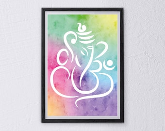 Ganesh Wall Art Aquarelle Art, Ganesha Print, Meditation Art, Yoga Print, Hindu Housewarming Present, Diwali Gift, Indian God Print