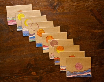 Pack of 10, blank, hand drawn with colored pencil cards