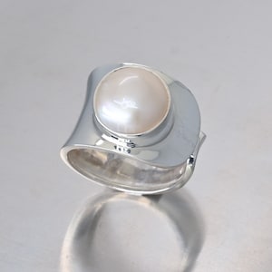 Adjustable Mabe Pearl Ring, Available in Blue Or White Pearls, Sterling Silver.
