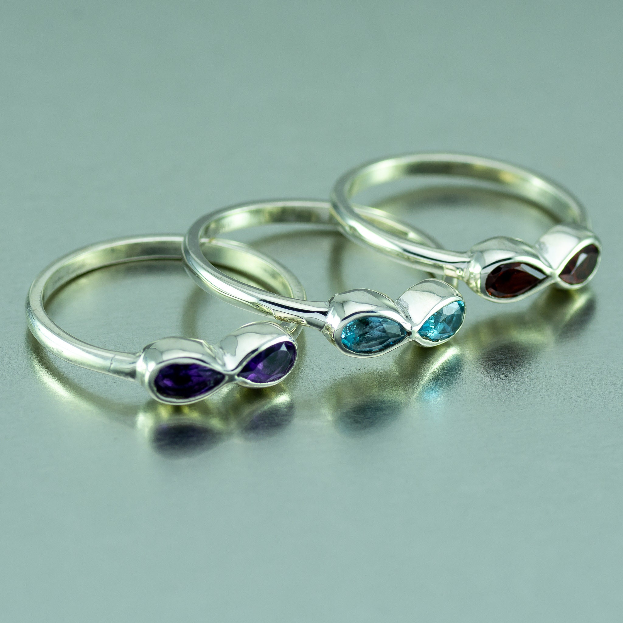 Infinity Ring, 92.5% Sterling Silver, Available in Amethyst, Garnet  And Blue Topaz