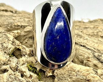 Large Lapis Lazuli Ring, Also Available in Malachite and Labradorite, 925 Sterling Silver, Unisex