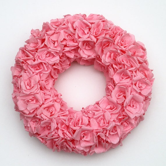 Pink paper rose wreath baby shower decoration