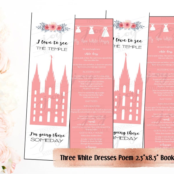 My Three White Dresses, LDS Baptism, Bookmark INSTANT DOWNLOAD, Baptism Gift Printable