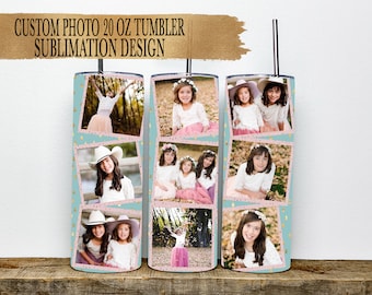 Photo Tumbler Sublimation Design, 20 OZ Polaroid Tumbler Sublimation Design, Custom Tumbler Design, Teal Collage Tumbler Design