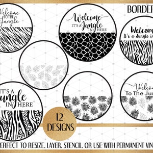 Door Hanger SVG, Door Hanger, Welcome Sign svg, Round Door Hanger svg, Patterned Door Hanger file, It&#39;s a Jungle in Here,  ANIMAL PRINT